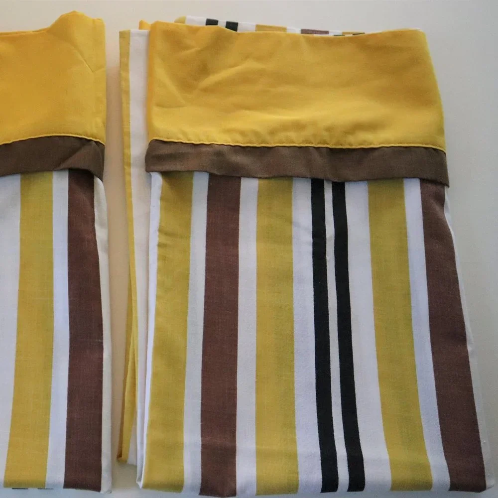 VTG Springmaid Marvelaire Mustard Brown Stripe Pillowcase Set of 2 Mid Century